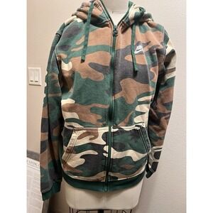 NIKE SPORTSWEAR FULL-ZIP HOODIE GREEN CAMO MENS SIZE SMALL AV5940-341